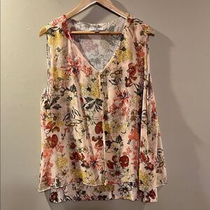 Roz & Ali Multicolor Floral V-Neck Blouse